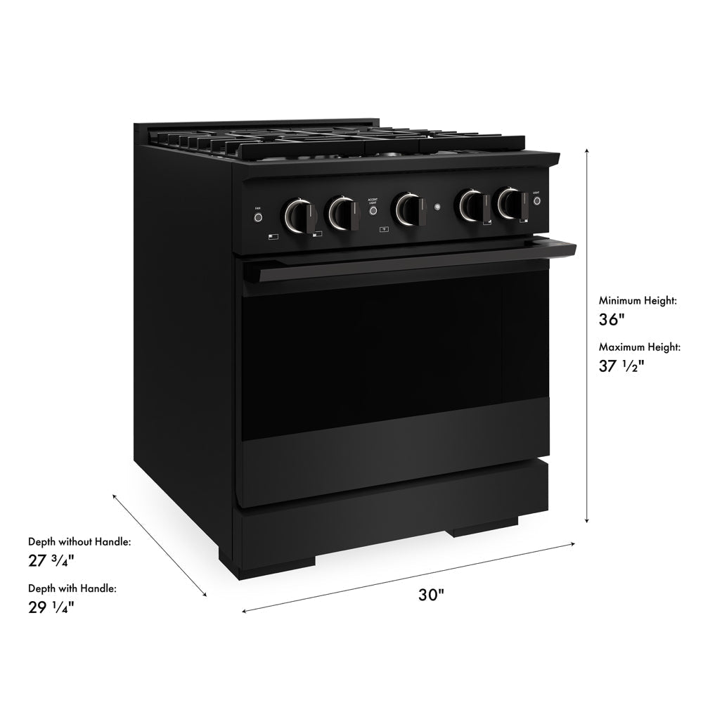 ZLINE Marino 30-Inch 4.2 cu. ft. Dual Fuel Range, 4 Burners, Convection Oven, Black Stainless Steel, MDRB-30