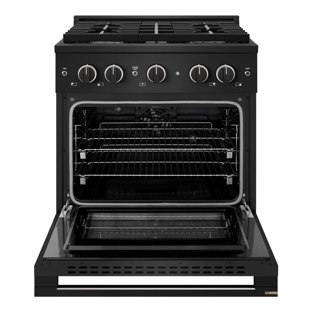 ZLINE Marino 30-Inch 4.2 cu. ft. Dual Fuel Range, 4 Burners, Convection Oven, Black Stainless Steel, MDRB-30