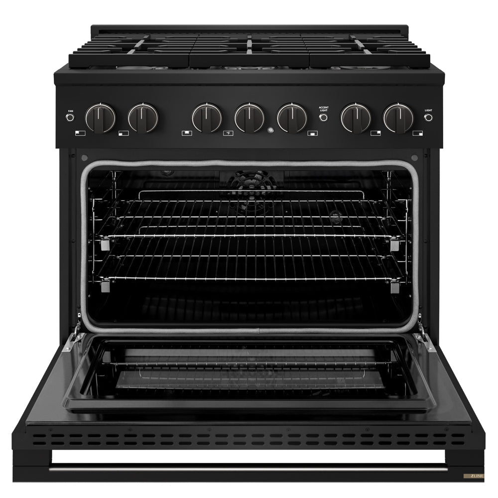 ZLINE Marino 36-Inch 5.2 cu. ft. Dual Fuel Range, 6 Burners, Convection Oven, Black Stainless Steel, MDRB-36