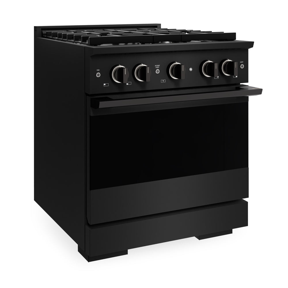 ZLINE Marino 30-Inch 4.2 cu. ft. Dual Fuel Range, 4 Brass Burners, Convection Oven, Black Stainless Steel, MDRB-BR-30