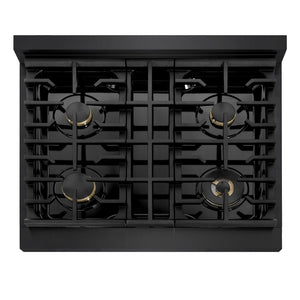 ZLINE Marino 30-Inch 4.2 cu. ft. Dual Fuel Range, 4 Brass Burners, Convection Oven, Black Stainless Steel, MDRB-BR-30