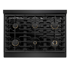 ZLINE Marino 36-Inch 5.2 cu. ft. Dual Fuel Range, 6 Brass Burners, Convection Oven, Black Stainless Steel, MDRB-BR-36