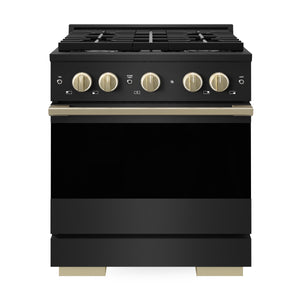 ZLINE Marino Autograph Edition 30-Inch 4.2 cu. ft. Dual Fuel Range, 4 Brass Burners, Convection Oven, Black Stainless Steel with Champagne Bronze Accents, MDRBZ-30-CB