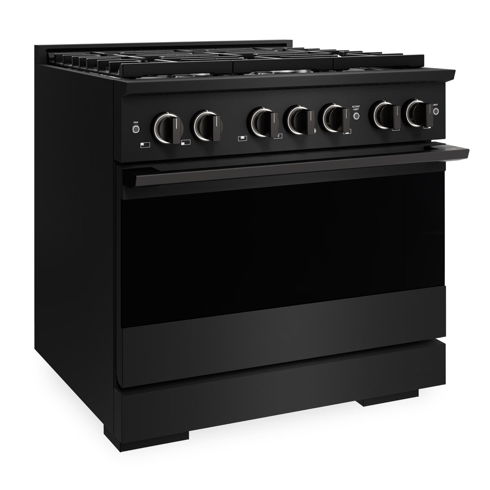 ZLINE Marino 36-Inch 5.2 cu. ft. Gas Range, 6 Burners, Convection Oven, Black Stainless Steel, MGRB-36