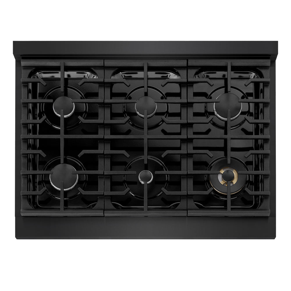 ZLINE Marino 36-Inch 5.2 cu. ft. Gas Range, 6 Burners, Convection Oven, Black Stainless Steel, MGRB-36