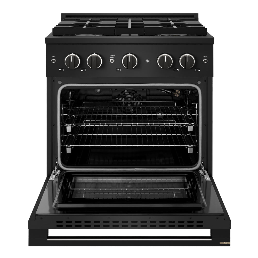 ZLINE Marino 30-Inch 4.2 cu. ft. Gas Range, 4 Brass Burners, Convection Oven, Black Stainless Steel, MGRB-BR-30