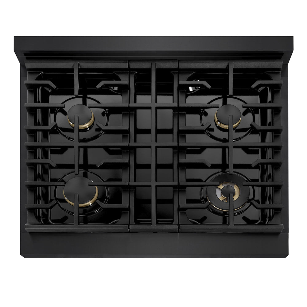 ZLINE Marino 30-Inch 4.2 cu. ft. Gas Range, 4 Brass Burners, Convection Oven, Black Stainless Steel, MGRB-BR-30
