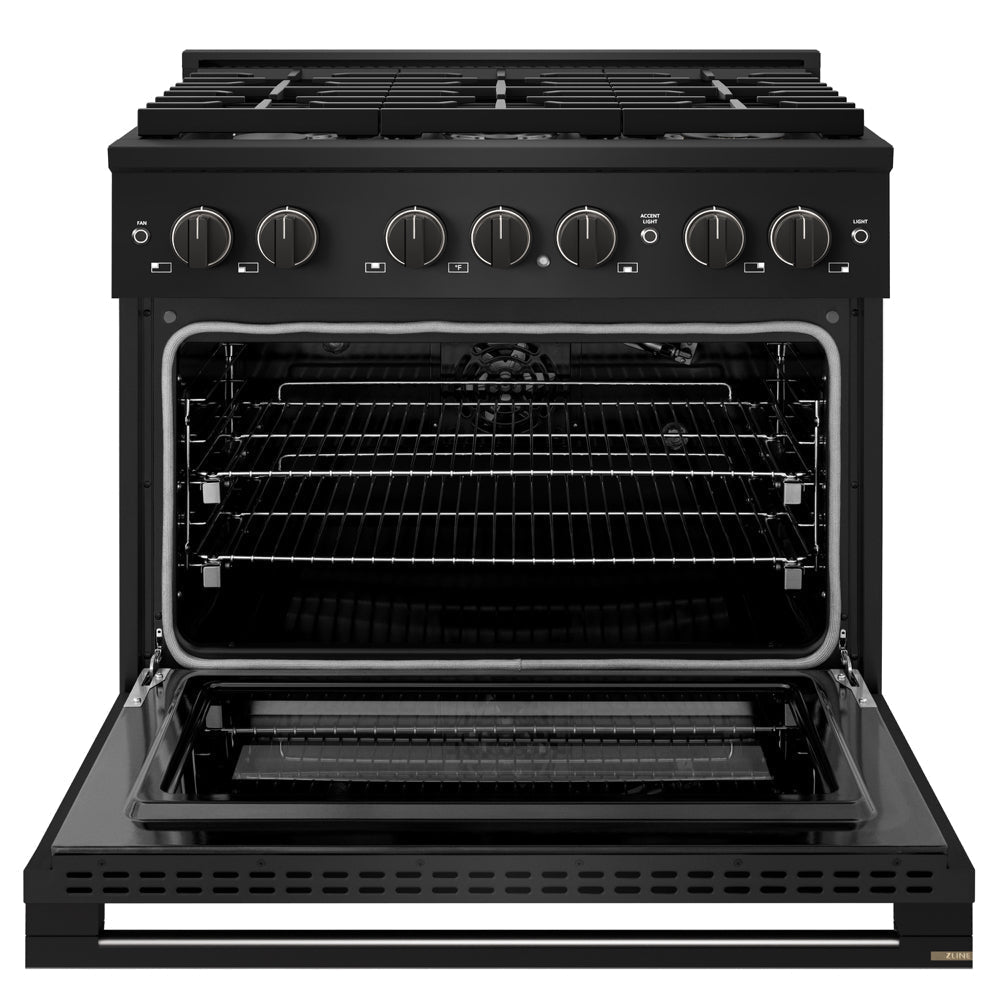 ZLINE Marino 36-Inch 5.2 cu. ft. Gas Range, 6 Brass Burners, Convection Oven, Black Stainless Steel, MGRB-BR-36