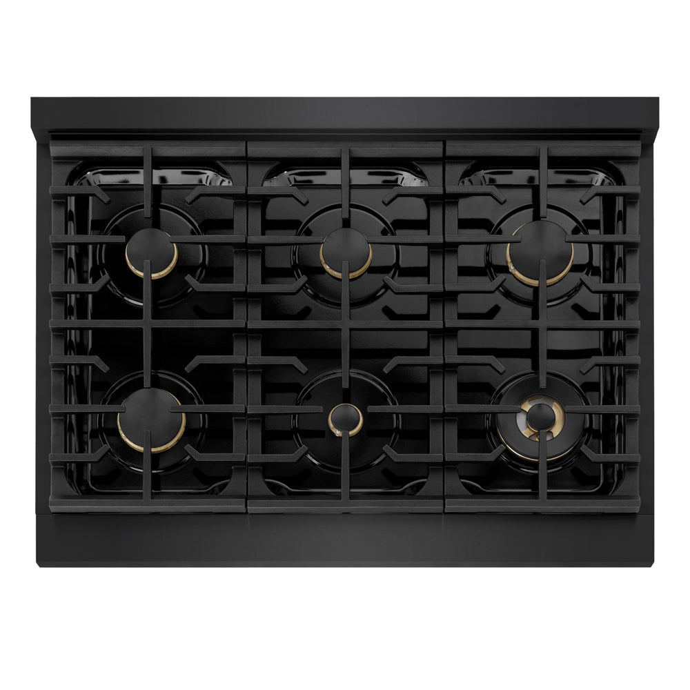 ZLINE Marino 36-Inch 5.2 cu. ft. Gas Range, 6 Brass Burners, Convection Oven, Black Stainless Steel, MGRB-BR-36