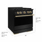 ZLINE Marino Autograph Edition 30-Inch 4.2 cu. ft. Gas Range, 4 Brass Burners, Convection Oven, Black Stainless Steel with Champagne Bronze Accents, MGRBZ-30-CB