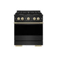 ZLINE Marino Autograph Edition 30-Inch 4.2 cu. ft. Gas Range, 4 Brass Burners, Convection Oven, Black Stainless Steel with Champagne Bronze Accents, MGRBZ-30-CB