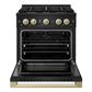 ZLINE Marino Autograph Edition 30-Inch 4.2 cu. ft. Gas Range, 4 Brass Burners, Convection Oven, Black Stainless Steel with Champagne Bronze Accents, MGRBZ-30-CB