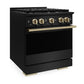 ZLINE Marino Autograph Edition 30-Inch 4.2 cu. ft. Gas Range, 4 Brass Burners, Convection Oven, Black Stainless Steel with Champagne Bronze Accents, MGRBZ-30-CB