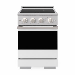 ZLINE 24 in. 3.2 cu. ft. Marino Induction Range with 3 Element Cooktop and Electric Convection Oven in Stainless Steel with White Matte Door, MINR-WM-24 - Front Hero View