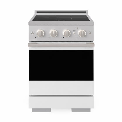 ZLINE 24 in. 3.2 cu. ft. Marino Induction Range with 3 Element Cooktop and Electric Convection Oven in Stainless Steel with White Matte Door, MINR-WM-24 - Front Hero View