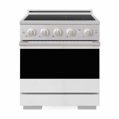 ZLINE 30 in. 4.2 cu. ft. Marino Induction Range with 4 Element Cooktop and Electric Convection Oven in Stainless Steel with White Matte Door, MINR-WM-30