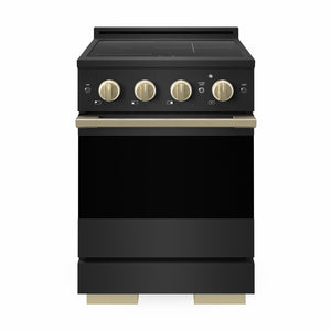 ZLINE Autograph 24 in. 3.2 cu. ft. Marino Induction Range with 3 Element Cooktop and Electric Convection Oven in Black Stainless Steel with Champagne Bronze Accents, MINRBZ-24-CB - Front Hero View