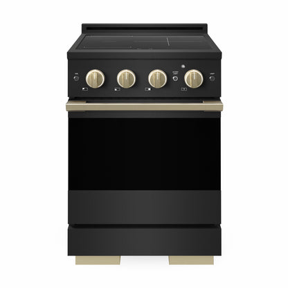 ZLINE Autograph 24 in. 3.2 cu. ft. Marino Induction Range with 3 Element Cooktop and Electric Convection Oven in Black Stainless Steel with Champagne Bronze Accents, MINRBZ-24-CB - Front Hero View