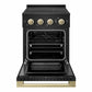 ZLINE Autograph 24 in. 3.2 cu. ft. Marino Induction Range with 3 Element Cooktop and Electric Convection Oven in Black Stainless Steel with Champagne Bronze Accents, MINRBZ-24-CB - Front View with Oven Door Open