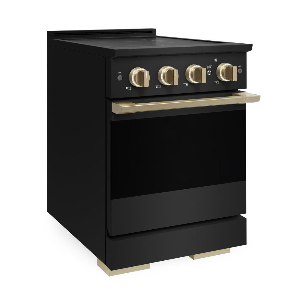 ZLINE Autograph 24 in. 3.2 cu. ft. Marino Induction Range with 3 Element Cooktop and Electric Convection Oven in Black Stainless Steel with Champagne Bronze Accents, MINRBZ-24-CB - Side View