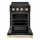 ZLINE Autograph Edition 24 in. 3.2 cu. ft. Marino Induction Range with 3 Element Cooktop and Electric Convection Oven in Black Stainless Steel with Polished Gold Accents, MINRBZ-24-G