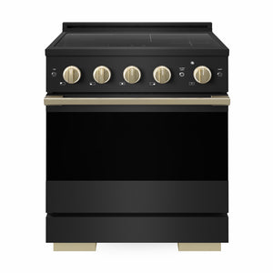 ZLINE Autograph 30 in. 4.2 cu. ft. Marino Induction Range with 4 Element Cooktop and Electric Convection Oven in Black Stainless Steel with Champagne Bronze Accents, MINRBZ-30-CB - Front Hero View
