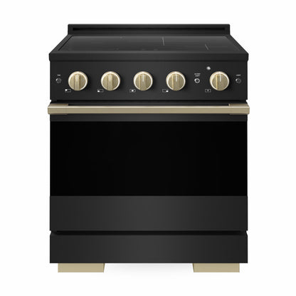 ZLINE Autograph 30 in. 4.2 cu. ft. Marino Induction Range with 4 Element Cooktop and Electric Convection Oven in Black Stainless Steel with Champagne Bronze Accents, MINRBZ-30-CB - Front Hero View