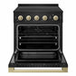 ZLINE Autograph 30 in. 4.2 cu. ft. Marino Induction Range with 4 Element Cooktop and Electric Convection Oven in Black Stainless Steel with Champagne Bronze Accents, MINRBZ-30-CB - Front View with Oven Door Open