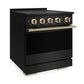 ZLINE Autograph 30 in. 4.2 cu. ft. Marino Induction Range with 4 Element Cooktop and Electric Convection Oven in Black Stainless Steel with Champagne Bronze Accents, MINRBZ-30-CB - Side View