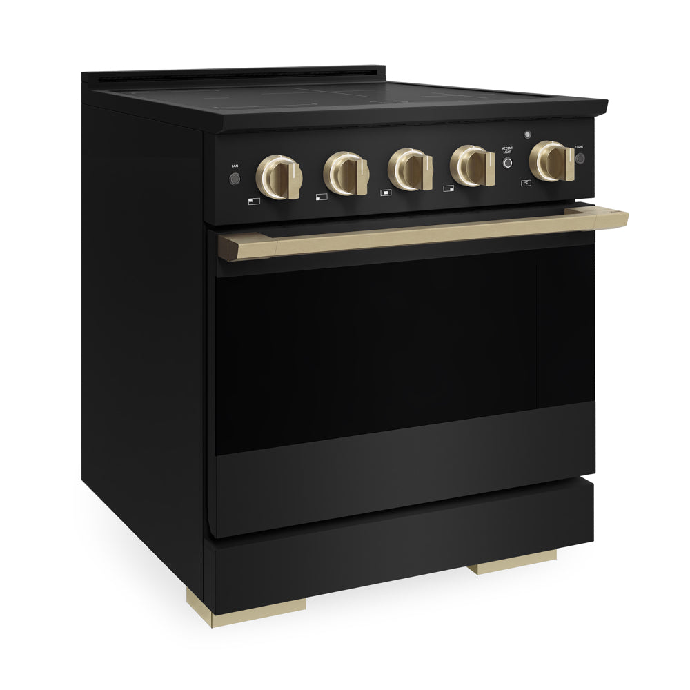 ZLINE Autograph 30 in. 4.2 cu. ft. Marino Induction Range with 4 Element Cooktop and Electric Convection Oven in Black Stainless Steel with Champagne Bronze Accents, MINRBZ-30-CB - Side View