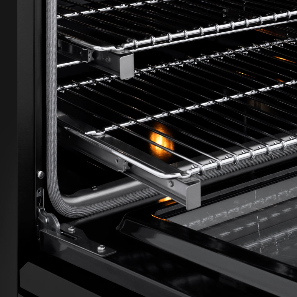 ZLINE Autograph 36 in. 5.2 cu. ft. Marino Induction Range with 5 Element Cooktop and Electric Convection Oven in Black Stainless Steel with Champagne Bronze Accents, MINRBZ-36-CB - Racks Detail