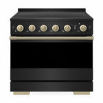 ZLINE Autograph 36 in. 5.2 cu. ft. Marino Induction Range with 5 Element Cooktop and Electric Convection Oven in Black Stainless Steel with Champagne Bronze Accents, MINRBZ-36-CB - Front Hero View