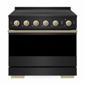 ZLINE Autograph 36 in. 5.2 cu. ft. Marino Induction Range with 5 Element Cooktop and Electric Convection Oven in Black Stainless Steel with Champagne Bronze Accents, MINRBZ-36-CB - Front Hero View
