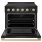 ZLINE Autograph 36 in. 5.2 cu. ft. Marino Induction Range with 5 Element Cooktop and Electric Convection Oven in Black Stainless Steel with Champagne Bronze Accents, MINRBZ-36-CB - Front View with Oven Door Open