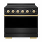 ZLINE Autograph Edition 36 in. 5.2 cu. ft. Marino Induction Range with 5 Element Cooktop and Electric Convection Oven in Black Stainless Steel with Polished Gold Accents, MINRBZ-36-G
