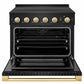 ZLINE Autograph Edition 36 in. 5.2 cu. ft. Marino Induction Range with 5 Element Cooktop and Electric Convection Oven in Black Stainless Steel with Polished Gold Accents, MINRBZ-36-G