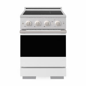 ZLINE 24 in. 3.2 cu. ft. Marino Induction Range with 3 Element Cooktop and Electric Convection Oven in Satin Stainless Steel with White Matte Door, MINRS-WM-24 - Front Hero View