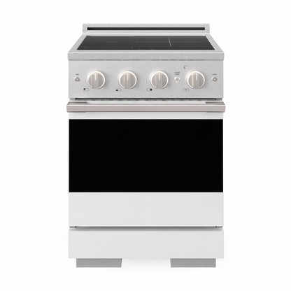 ZLINE 24 in. 3.2 cu. ft. Marino Induction Range with 3 Element Cooktop and Electric Convection Oven in Satin Stainless Steel with White Matte Door, MINRS-WM-24 - Front Hero View