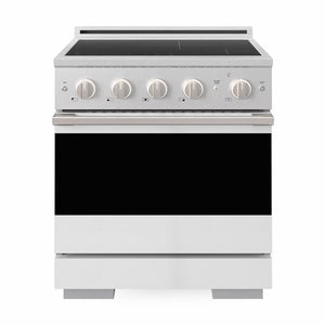 ZLINE 30 in. 4.2 cu. ft. Marino Induction Range with 4 Element Cooktop and Electric Convection Oven in Satin Stainless Steel with White Matte Door, MINRS-WM-30