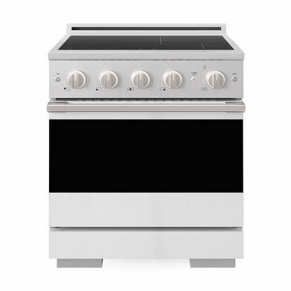 ZLINE 30 in. 4.2 cu. ft. Marino Induction Range with 4 Element Cooktop and Electric Convection Oven in Satin Stainless Steel with White Matte Door, MINRS-WM-30