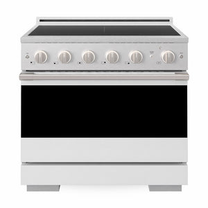 ZLINE 36 in. 5.2 cu. ft. Marino Induction Range with 5 Element Cooktop and Electric Convection Oven in Satin Stainless Steel with White Matte Door, MINRS-WM-36