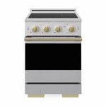 ZLINE Autograph 24 in. 3.2 cu. ft. Marino Induction Range with 3 Element Cooktop and Electric Convection Oven in Satin Stainless Steel with Champagne Bronze Accents, MINRSZ-24-CB - Front Hero View
