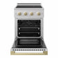 ZLINE Autograph 24 in. 3.2 cu. ft. Marino Induction Range with 3 Element Cooktop and Electric Convection Oven in Satin Stainless Steel with Champagne Bronze Accents, MINRSZ-24-CB - Front View with Oven Door Open