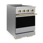 ZLINE Autograph 24 in. 3.2 cu. ft. Marino Induction Range with 3 Element Cooktop and Electric Convection Oven in Satin Stainless Steel with Champagne Bronze Accents, MINRSZ-24-CB - Side View