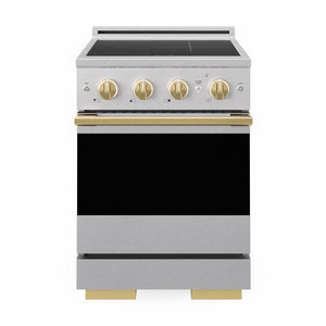 ZLINE Autograph Edition 24 in. 3.2 cu. ft. Marino Induction Range with 3 Element Cooktop and Electric Convection Oven in Satin Stainless Steel with Polished Gold Accents, MINRSZ-24-G