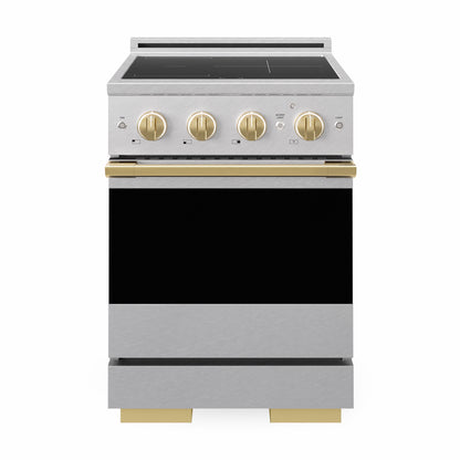 ZLINE Autograph Edition 24 in. 3.2 cu. ft. Marino Induction Range with 3 Element Cooktop and Electric Convection Oven in Satin Stainless Steel with Polished Gold Accents, MINRSZ-24-G