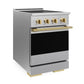 ZLINE Autograph Edition 24 in. 3.2 cu. ft. Marino Induction Range with 3 Element Cooktop and Electric Convection Oven in Satin Stainless Steel with Polished Gold Accents, MINRSZ-24-G