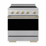 ZLINE Autograph 30 in. 4.2 cu. ft. Marino Induction Range with 4 Element Cooktop and Electric Convection Oven in Satin Stainless Steel with Champagne Bronze Accents, MINRSZ-30-CB - Front Hero View