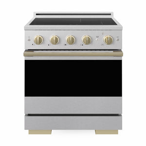 ZLINE Autograph 30 in. 4.2 cu. ft. Marino Induction Range with 4 Element Cooktop and Electric Convection Oven in Satin Stainless Steel with Champagne Bronze Accents, MINRSZ-30-CB - Front Hero View