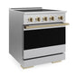 ZLINE Autograph 30 in. 4.2 cu. ft. Marino Induction Range with 4 Element Cooktop and Electric Convection Oven in Satin Stainless Steel with Champagne Bronze Accents, MINRSZ-30-CB - Side View